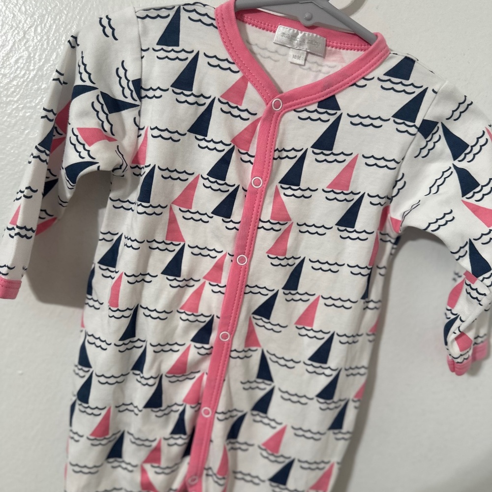 Magnolia Baby Nautical Sailboat Print Pink & Blue Foldover Feet 18 M Pima Cotton